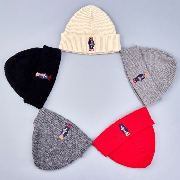 Polo Ralph Lauren Accessories - Polo Ralph Lauren Single-sided rolled-brim embroidered bear knitted hat